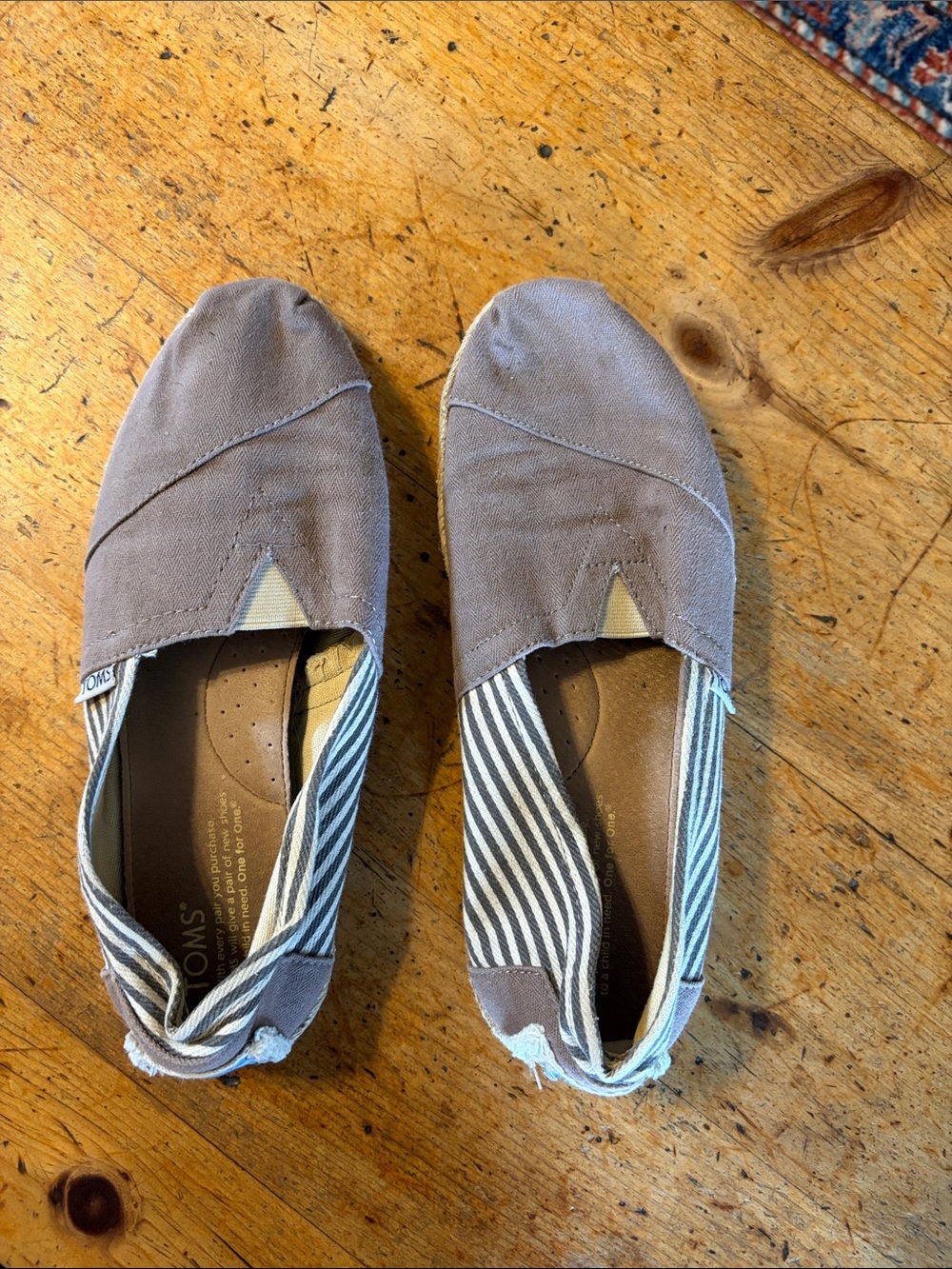 Toms Brown Canvas Slip-On Shoes with Striped Lining